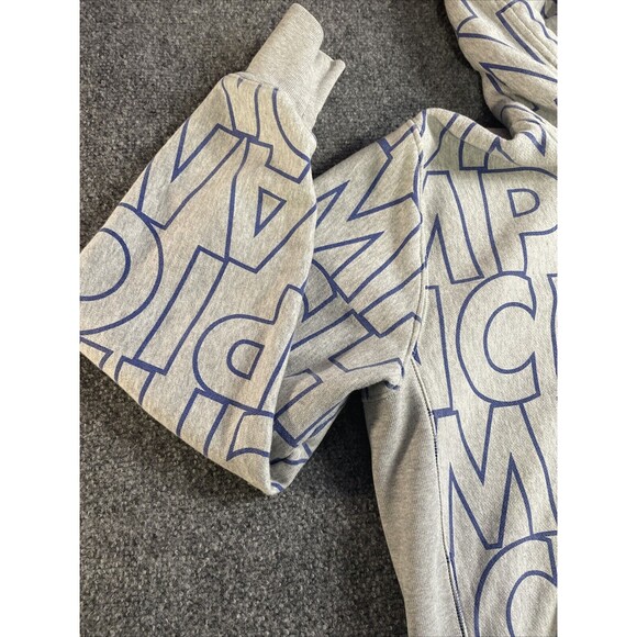 CHAMPION Reverse Weave Hoodie Mens Medium Sweatshirt All Over Print Sweater Gray - Picture 7 of 16